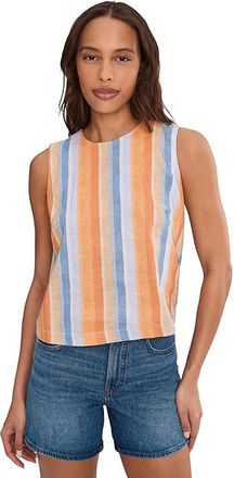 Liverpool L.A. Sleeveless Shell Top With Button Back Womens Clothing Stripe Print : MD, Linen/Viscose