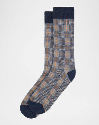 Neiman Marcus Mens Glen Plaid Crew Socks
