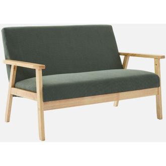 Sweeek Sofá-banco 2 plazas, pana, patas de madera, Isak pana, Kaki oscuro, 114x69.5x73 cm