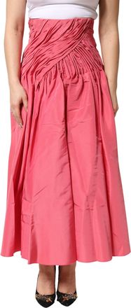 Dolce & Gabbana Womens Pink Silk Pleated High Waist Midi Skirt