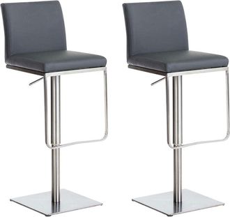 Clp Lote de 2 taburetes de bar Panamá tapizados en polipiel Gris Acero inoxidable