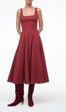 Staud Wells Stretch Cotton Fit & Flare Midi Dress in Sangria at Nordstrom Rack, Size 4