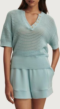 Varley Callie Sheer Knit Cotton Top in Porcelain Blue at Nordstrom, Size X-Small