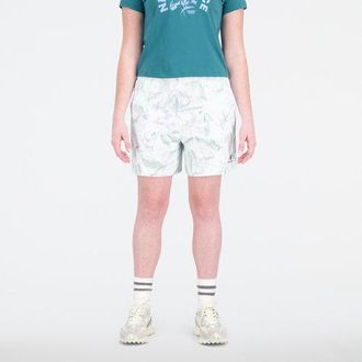 New Balance Womens Essentials Bloomy Print Short in White Cotton, size X-Large