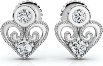Pompeii3 Diamond Heart Studs 14k White, Yellow, or Rose Gold Lab Grown Womens Earrings