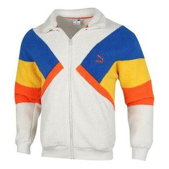 Puma Retro Block Sherpa Stand Collar Colorblock lambs wool Casual Jacket Gray 530808-05