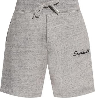 Dsquared2 Grey Heathered Cotton Embroidered Logo Shorts