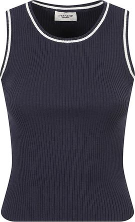 Max Mara Ribbed Knit Top - Dames - Tops zonder mouwen - Blauw - S - Polyester - Tops