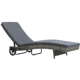 vidaXL Tumbona Con Ruedas Y Coj&iacute;n De Rat&aacute;n Sint&eacute;tico Gris Antracita Vidaxl