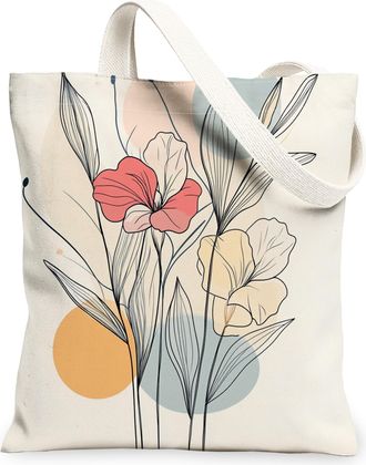 Generic Spring Aesthetic Gladiolus Canvas Tote Bag for Shopping 13x15, Fun Mid Century Floral Reusable Grocery Print Bag for Women Men, Abstract Flower Aesthe