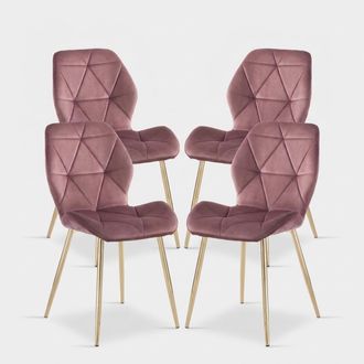 Oresteluchetta Juego De 4 Sillas De Terciopelo Dise&ntilde;o Para Cocina Y Sala De Estar Virginia Gold - Rosa