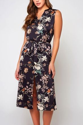 iCollection Floral Print Stretch Satin Dress in Black at Nordstrom, Size X-Small