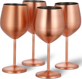 Oak & Steel 4-er Set bruchsichere Weingläser Steel Roségold matte aus Edelstahl, 500 ml