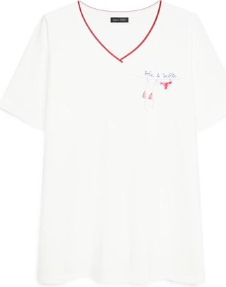 Fiorella Rubino Katoenen T-shirt met Print en Tekst - Dames - T-shirts - Wit - XL - Katoen - Tops