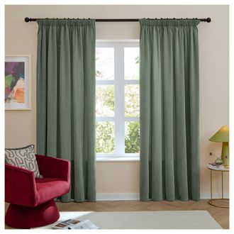 OEM Cortinas Forradas De Chenilla, Con Pliegues De L&aacute;piz, 137 Cm X 168 Cm, Color Verde