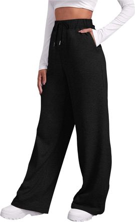 Generic OUMSHBI Jogging Bottoms for Women with Pockets Fleece Sweatpants Casual Lounge Pants Elastic Waist Drawstring Jogger Trousers Wide Straight Leg Workou