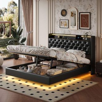 OEM Cama Lit 140x200 Cm Negra Con Led Integrado, Cabecera Usb/type-c, Somier De Lamas