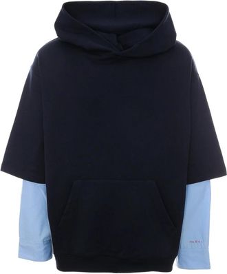 Marni Layered Hooded Sweatshirt - Heren - Hoodies - Blauw - XL - Katoen - Hoodies & sweatvesten
