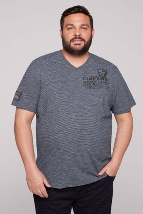 Camp David T-Shirt CAMP DAVID, Herren, Gr. M, blau (concrete blau), Jersey, Obermaterial: 100% Baumwolle, gestreift, regular fit taillenbedeckt, V-Ausschnitt, Sh