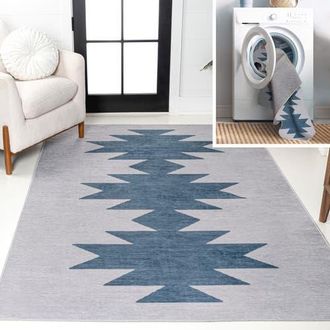 Jonathan Y Designs Chayton Minimalist Geometric Machine-Washable Area Rug in Slate Blue at Nordstrom, Size 2Ft 0In X 8Ft 0In