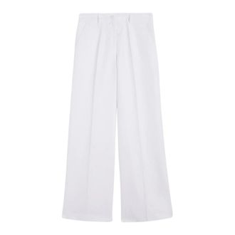 Aspesi Wide Trousers, female, White, Size: 2XS High-Waist Wide Gabardine Trousers
