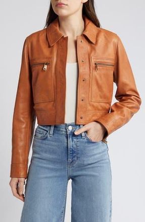 Frame Denim Crop Leather Moto Jacket in Light Whiskey at Nordstrom Rack, Size X-Small