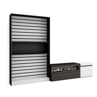 Skraut Home Skraut Home - Muebles De Sal&oacute;n Para Tv, Conjunto De Muebles Comedor, 260x186x35cm, Para Tv Hasta 65, Chimenea El&eacute;ctrica, Estilo Moderno, Blanco Y Negr