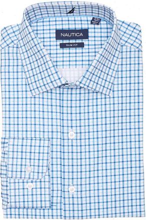 Nautica Slim Fit Plaid Print Dress Shirt in Blue at Nordstrom Rack, Size 14.5 - 32/33