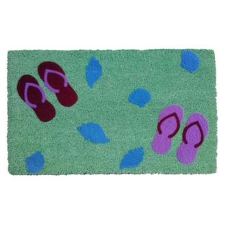 Imports Decor Flip Flop Beach Coir Door Mat, Tropical Coconut Fiber Doormat with Non-Slip PVC Backing, Indoor Outdoor Summer Entrance Rug