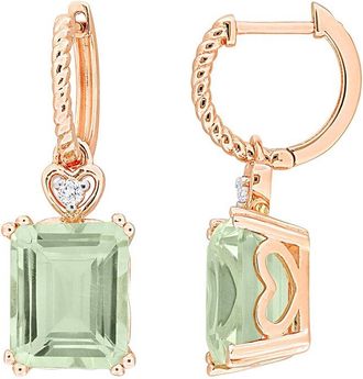 Rina Limor Rose Gold Over Silver Green Quartz Heart Earrings
