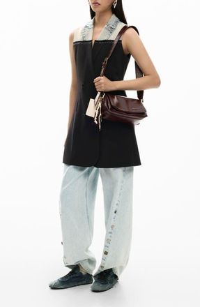 Desigual Mixed Media Sleeveless Double Breasted Blazer Minidress in Black at Nordstrom, Size X-Small