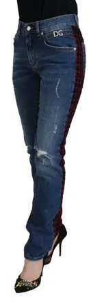 Dolce & Gabbana Distressed Checkered Back Jeans - Blue