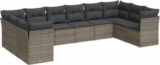 vidaXL Vidaxl - Set De Sof&aacute;s De Jard&iacute;n 10 Pzas Con Cojines Rat&aacute;n Sint&eacute;tico Gris