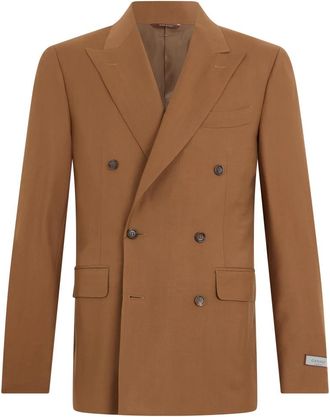 Canali Dubbelrijige wollen jas - Heren - Blazers - Bruin - L - Wol - Jassen