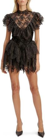 Bardot Tarryn Ruffle Lace Minidress in Black at Nordstrom, Size 12