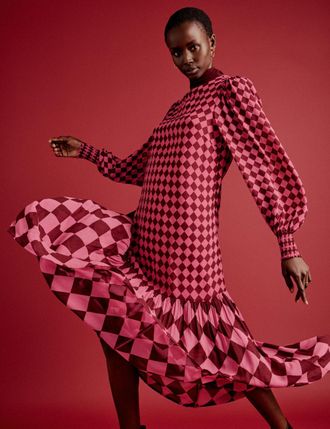 Nobody's Child NC x Lisou Burgundy and Pink Printed Scarf Tiered Maxi Dress