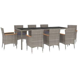 vidaXL Furniture Limited - Set Comedor Jard&iacute;n 9 Pzas Y Cojines Rat&aacute;n