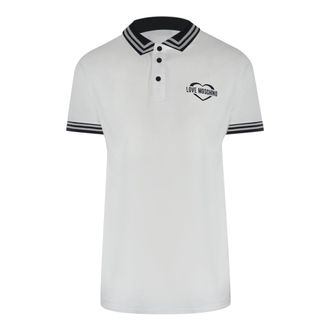 Moschino Mens Love Twin Tipped Collar Logo White Polo Shirt Cotton - Size X-Large