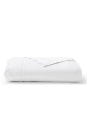 Christy Scallop Edge Luxury Cotton Sateen Flat Sheets in White at Nordstrom, Size Queen
