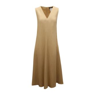 Max Mara Egoista V-Neck Jurk - Dames - Casual kleedjes - Beige - M - Linnen - Kleedjes