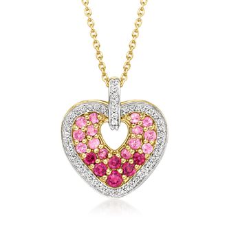 Ross-Simons Rhodolite Garnet,. White Zircon and. Pink Tourmaline Heart Pendant Necklace in 18kt Gold Over Sterling