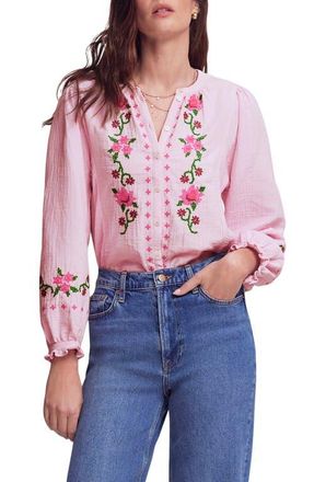 Boden Camille Double Cloth Button-Up Shirt in Pink Embroidery at Nordstrom, Size 12