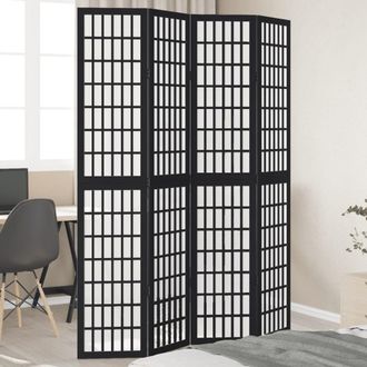 Berkfield Home Room Divider 4 Panels Black Solid Wood Paulownia
