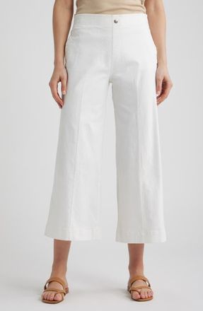 Hue Fine Lines Crop Wide Leg Pull-On Pants in White at Nordstrom, Size X-Large