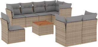 vidaXL Vidaxl - Set De Sof&aacute;s De Jard&iacute;n 9 Pzas Con Cojines Rat&aacute;n Sint&eacute;tico Beige