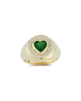Sphera Milano 14K Over Silver Cz Heart Signet Ring