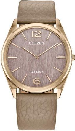 Citizen Suratto Eco-Drive Leather Strap Watch, 38.4mm x 4.71mm in Beige at Nordstrom Rack