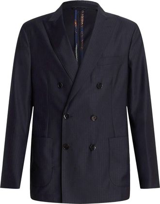Etro pinstripe-pattern double-breasted blazer - men - Viscose/Virgin Wool - 50 - Black