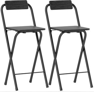 HOMCOM Set 2 Sgabelli Da Cucina Pieghevoli Con Poggiapiedi In Mdf E Acciaio Nero - Homcom