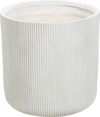 Beliani Maceta Exterior Superficie Estriada Redonda Piedra Fibra Arcilla 45x45x45 Cm Blanco Oreoi